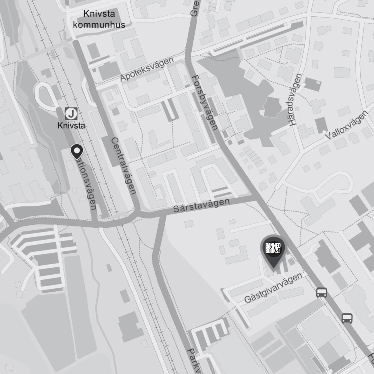 Karta till Banned Books & Co., Forsbyvägen 10G, Knivsta